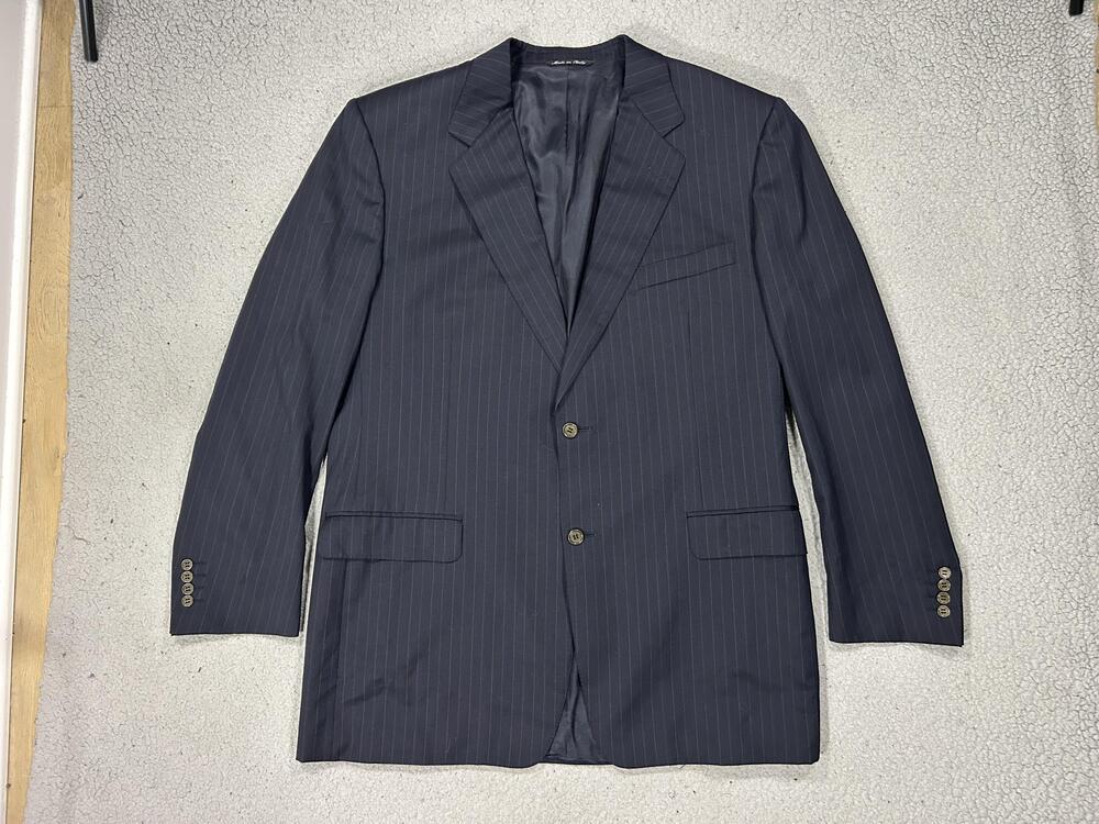 Canali Suit Jacket Mens 46 Dark Blue Pinstripe Wool Made Italy Notch Lapel